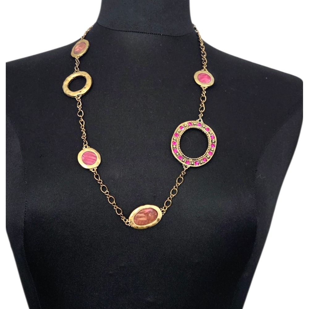 Laura Ashley Geometric Circle Pendant Enamel‎ Gold Tone Rhinestone Necklace